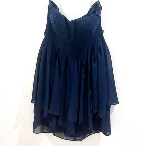 Ark & Co navy blue multi layered chiffon strapless mini dress size small - Picture 2 of 7